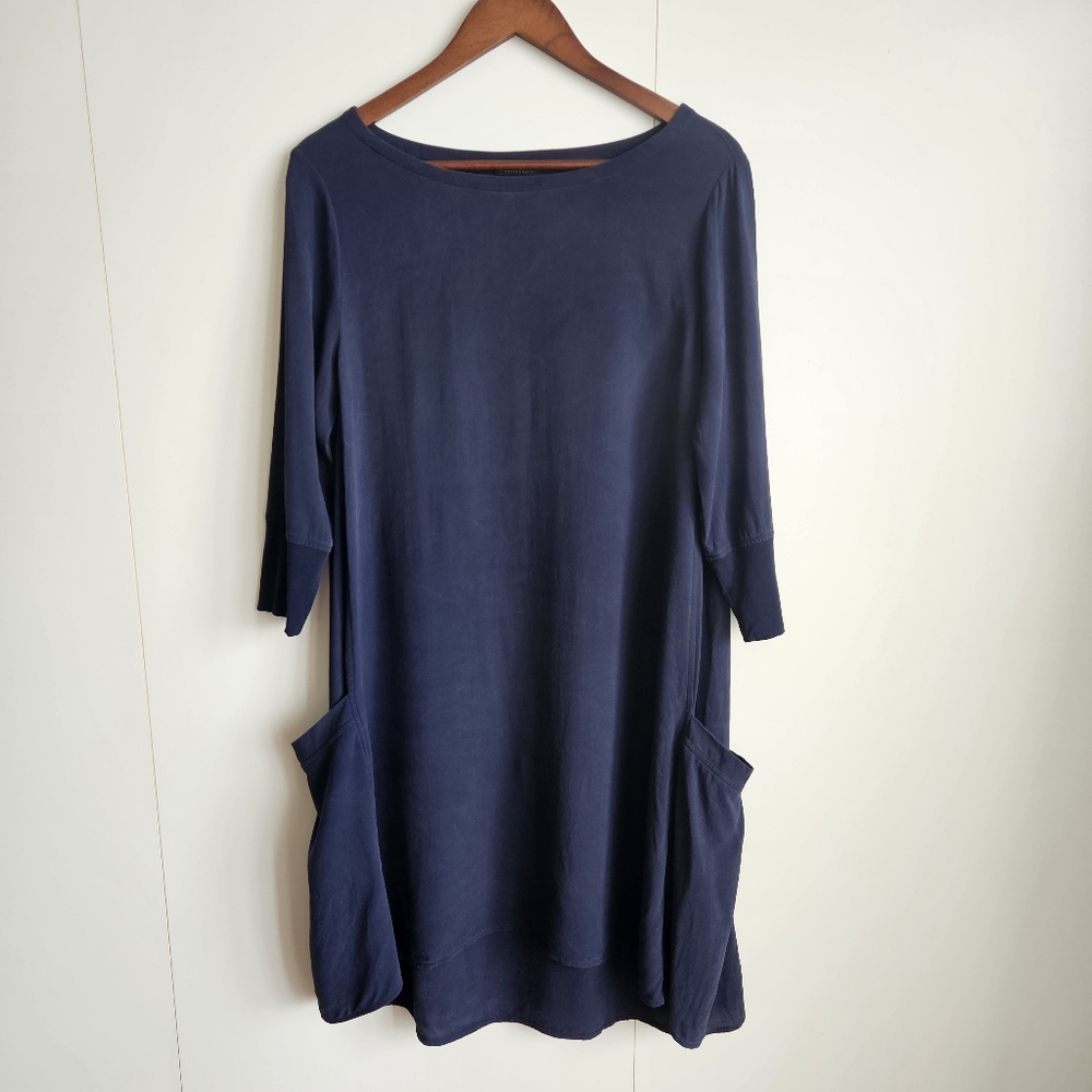 EILEEN FISHER 100% Silk Dress Navy Blue Size XS